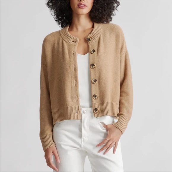 Quince 100% Organic Cotton Cardigan in Camel tan size large - Picture 1 of 7